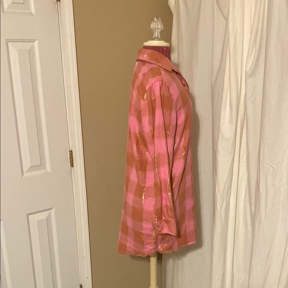 Victoria Secret  Small Petite Stylish Pink and Brown Plaid Button-Up Night Shirt - Picture 3 of 10